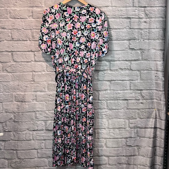 Vintage Talbots Size 10 Floral Print Button Up Belted Short Sleeve Maxi Dress - Picture 2 of 12